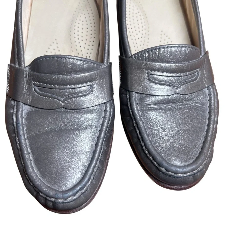 VTG SAS Tripad Comfort Womens Flat Loafers Leather Pewter Pennyloafer Size 7.5 N